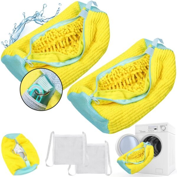 2 Pcs Shoe Washing Machine Bags, XXL Laundry Shoe Bags for Washer and Dryer, Sturdy Zipper with Hook Design, Dry Net Bag Included, Reusable Shoe Washing Bag for Sneaker, Tennis,... 2 Pcs Shoe Washing Machine Bags, XXL Laundry Shoe Bags for Washer and Dryer, Sturdy Zipper with Hook Design, Dry Net Bag Included, Reusable Shoe Washing Bag for Sneaker, Tennis,...