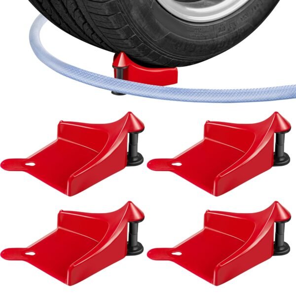 4 Pcs Car Hose Guide, Tire Hose Roller for Car Washing, Detailing Tire Hose Guide Preventing Pressure Washer Hose Stuck Under The Wheels, Plastic Wash Tool to Avoid Snagging(Red)