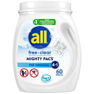 All Mighty Pacs Laundry Detergent, Free Clear for Sensitive Skin, Tub, 60 Count All Mighty Pacs Laundry Detergent, Free Clear for Sensitive Skin, Tub, 60 Count