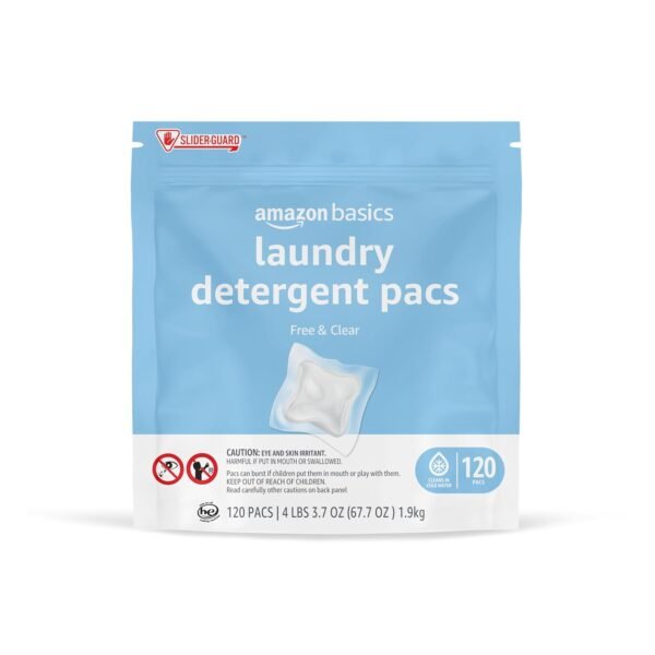 Amazon Basics Laundry Detergent Pacs, Hypoallergenic, Free & Clear, 120 Count (New Packaging) Amazon Basics Laundry Detergent Pacs, Hypoallergenic, Free & Clear, 120 Count (New Packaging)