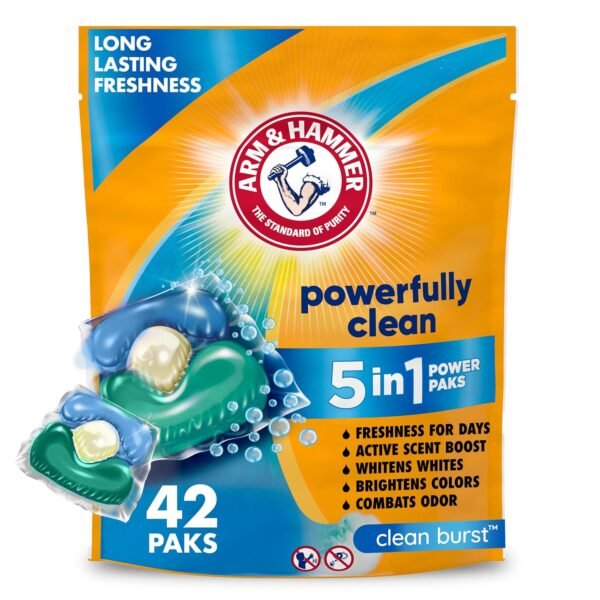 Arm & Hammer Clean Burst 5-in-1 Laundry Detergent Power Paks, High Efficieny (HE), 42 Count Arm & Hammer Clean Burst 5-in-1 Laundry Detergent Power Paks, High Efficieny (HE), 42 Count