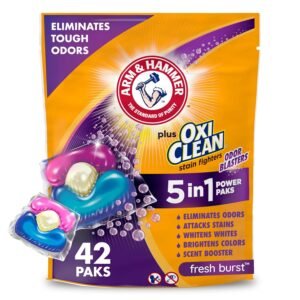 ARM & HAMMER Plus OxiClean with Odor Blasters Concentrated Laundry Detergent, 5-in-1 Laundry Stain Remover, Fresh Burst Detergent Power Paks, 42 Count Bag ARM & HAMMER Plus OxiClean with Odor Blasters Concentrated Laundry Detergent, 5-in-1 Laundry Stain Remover, Fresh Burst Detergent Power Paks, 42 Count Bag
