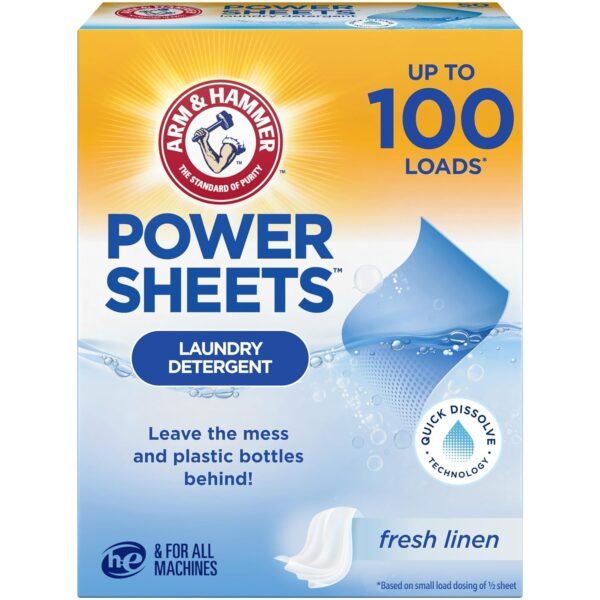 Arm & Hammer Power Sheets Laundry Detergent, Fresh Linen 50ct, up to 100 Small Loads (Packaging may vary) Arm & Hammer Power Sheets Laundry Detergent, Fresh Linen 50ct, up to 100 Small Loads (Packaging may vary)