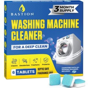 Bastion Washing Machine Cleaner, Deodorizer, & Descaler 6-Pack - Active Deep Cleaning Tablets For HE Front Loader & Top Load Washer, Septic Safe Eco-Friendly - 3 Month Supply Bastion Washing Machine Cleaner, Deodorizer, & Descaler 6-Pack - Active Deep Cleaning Tablets For HE Front Loader & Top Load Washer, Septic Safe Eco-Friendly - 3 Month Supply