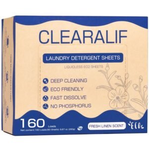 CLEARALIF Laundry Detergent Sheets Up to 160 Loads, Fresh Linen - Great For Travel,Apartments, Dorms,Laundry Detergent Strips Eco Friendly & Hypoallergenic CLEARALIF Laundry Detergent Sheets Up to 160 Loads, Fresh Linen - Great For Travel,Apartments, Dorms,Laundry Detergent Strips Eco Friendly & Hypoallergenic