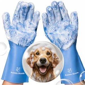 Dog Washing Gloves with Bristle Scrubbers, Reusable Silicone Gloves Ideal for Pet Bathing, Massaging & Grooming (Blue) Dog Washing Gloves with Bristle Scrubbers, Reusable Silicone Gloves Ideal for Pet Bathing, Massaging & Grooming (Blue)