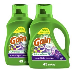 Gain + Aroma Boost Laundry Detergent Liquid Soap, Moonlight Breeze Scent, 45 Loads, 65 Fl Oz, (Pack of 2), He Compatible, Gain Laundry Detergent, Liquid Laundry Detergent Gain + Aroma Boost Laundry Detergent Liquid Soap, Moonlight Breeze Scent, 45 Loads, 65 Fl Oz, (Pack of 2), He Compatible, Gain Laundry Detergent, Liquid Laundry Detergent