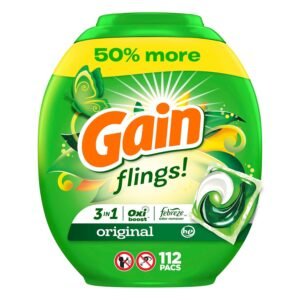 Gain FLINGS Laundry Detergent Pacs, Original Scent, 3 in 1 HE Detergent Pacs with Oxi Boost and Febreeze, 112 Count, Gain Laundry Detergent, Laundry Pacs Gain FLINGS Laundry Detergent Pacs, Original Scent, 3 in 1 HE Detergent Pacs with Oxi Boost and Febreeze, 112 Count, Gain Laundry Detergent, Laundry Pacs
