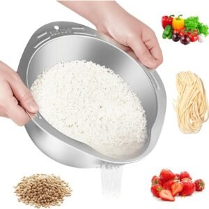 GIUOIDUORice Washer Strainer Bowl - 4-in-1 Washing Bowl for Quinoa, Stainless Steel Rinser With Side Drainers Small Colander for Cleaning Fruits, Vegetables, and Beans -... GIUOIDUORice Washer Strainer Bowl - 4-in-1 Washing Bowl for Quinoa, Stainless Steel Rinser With Side Drainers Small Colander for Cleaning Fruits, Vegetables, and Beans -...