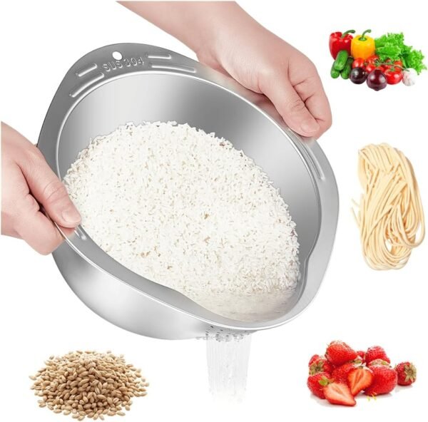 GIUOIDUORice Washer Strainer Bowl - 4-in-1 Washing Bowl for Quinoa, Stainless Steel Rinser With Side Drainers Small Colander for Cleaning Fruits, Vegetables, and Beans -... GIUOIDUORice Washer Strainer Bowl - 4-in-1 Washing Bowl for Quinoa, Stainless Steel Rinser With Side Drainers Small Colander for Cleaning Fruits, Vegetables, and Beans -...