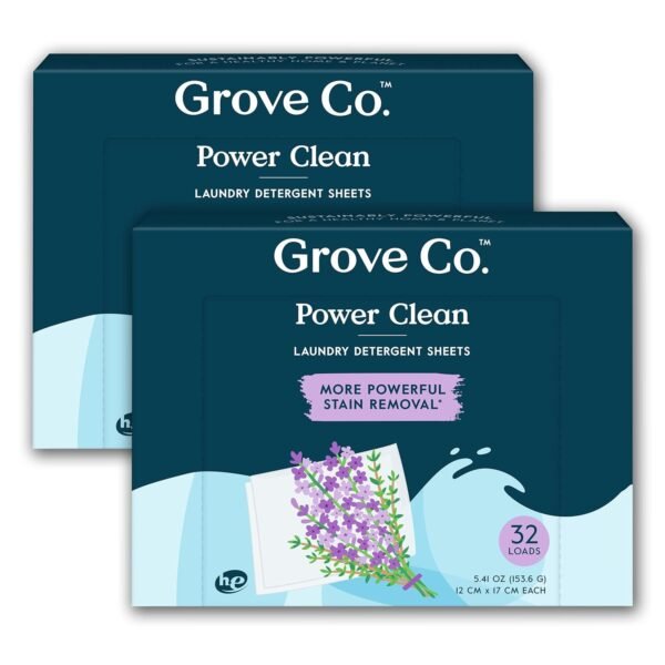 Grove Co. Laundry Detergent Sheets, Power Clean Dissolving Washer Sheets (2 Pack - 64 Loads) Tough Stain Remover, 100% Natural Lavender Blossom & Thyme Fragrance Grove Co. Laundry Detergent Sheets, Power Clean Dissolving Washer Sheets (2 Pack - 64 Loads) Tough Stain Remover, 100% Natural Lavender Blossom & Thyme Fragrance