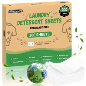 HOMERHYME Laundry Detergent Sheets - 200 Loads Unscented Travel Laundry Detergent, Eco Friendly & Hypoallergenic Cloth Washing Detergent Soap Sheets, Suitable for Sensitive Skin HOMERHYME Laundry Detergent Sheets - 200 Loads Unscented Travel Laundry Detergent, Eco Friendly & Hypoallergenic Cloth Washing Detergent Soap Sheets, Suitable for Sensitive Skin