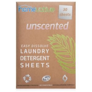 Homevative Laundry Detergent Sheets, 30 Sheets, Up to 60 Loads, Easy Dissolve, Unscented, Eco package, HE Compatible, Septic friendly, Great for travel, college, laundromat and... Homevative Laundry Detergent Sheets, 30 Sheets, Up to 60 Loads, Easy Dissolve, Unscented, Eco package, HE Compatible, Septic friendly, Great for travel, college, laundromat and...