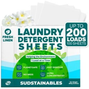 Laundry Detergent Sheets (200 Loads) – Eco-Friendly, Zero Waste, Plastic-Free Laundry Washing Machines Soap Sheets; Dissolvable, Space-Saving Strips for Travel (Fresh Linen) Laundry Detergent Sheets (200 Loads) – Eco-Friendly, Zero Waste, Plastic-Free Laundry Washing Machines Soap Sheets; Dissolvable, Space-Saving Strips for Travel (Fresh Linen)