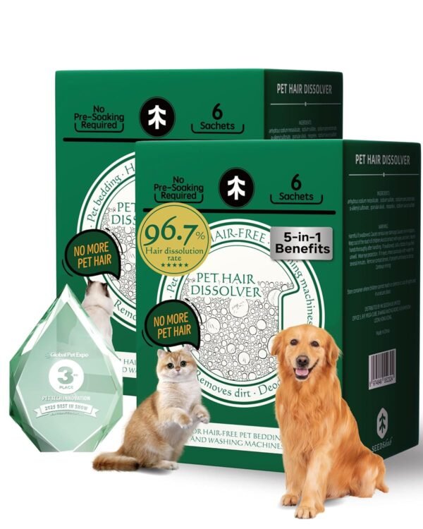 Pet Hair Dissolver for Washing Machine, Pet Hair Remover for Laundry, 96.7% Dissolution Rate, Pet Fur Remover for Dogs, Pack of 2 Boxes(12 Sachets), 3 Months Use, Front Load Only Pet Hair Dissolver for Washing Machine, Pet Hair Remover for Laundry, 96.7% Dissolution Rate, Pet Fur Remover for Dogs, Pack of 2 Boxes(12 Sachets), 3 Months Use, Front Load Only