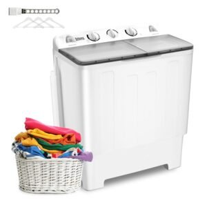 Portable 22 lbs Twin Tub Washing Machine with Drying Rack, 13 lbs Washer Mini Compact Laundry Machine and 9 lbs Spinner, Semi-automatic Washer Combo for Dorms, Apartments Portable 22 lbs Twin Tub Washing Machine with Drying Rack, 13 lbs Washer Mini Compact Laundry Machine and 9 lbs Spinner, Semi-automatic Washer Combo for Dorms, Apartments