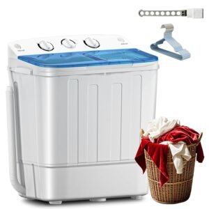 Portable Twin Tub 18lbs Washing Machine with Drying Rack, 11lbs Washer Mini Compact Laundry Machine with 7lbs Spinner, Semi-automatic Washer Combo for Dorms, Apartments Portable Twin Tub 18lbs Washing Machine with Drying Rack, 11lbs Washer Mini Compact Laundry Machine with 7lbs Spinner, Semi-automatic Washer Combo for Dorms, Apartments