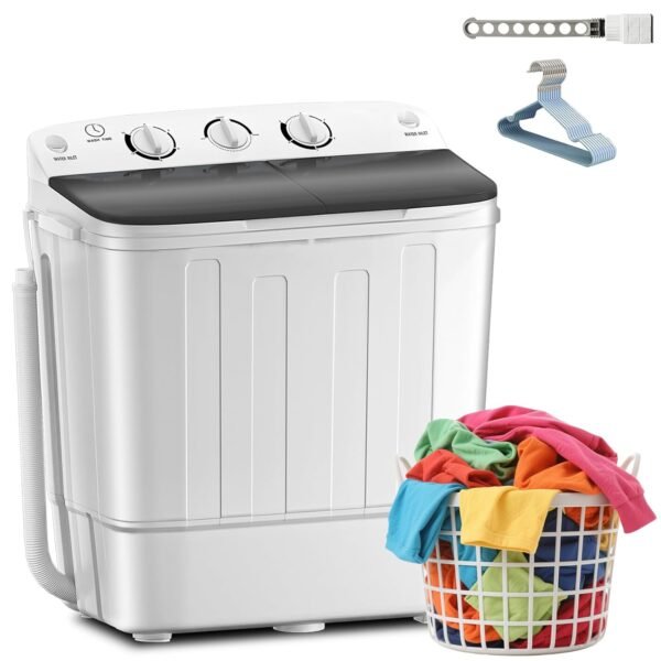 Portable Twin Tub 18lbs Washing Machine with Drying Rack and 10 Hangers, 11lbs Washer Mini Compact Laundry Machine with 7lbs Spinner, Semi-automatic Washer Combo for Dorms,... Portable Twin Tub 18lbs Washing Machine with Drying Rack and 10 Hangers, 11lbs Washer Mini Compact Laundry Machine with 7lbs Spinner, Semi-automatic Washer Combo for Dorms,...