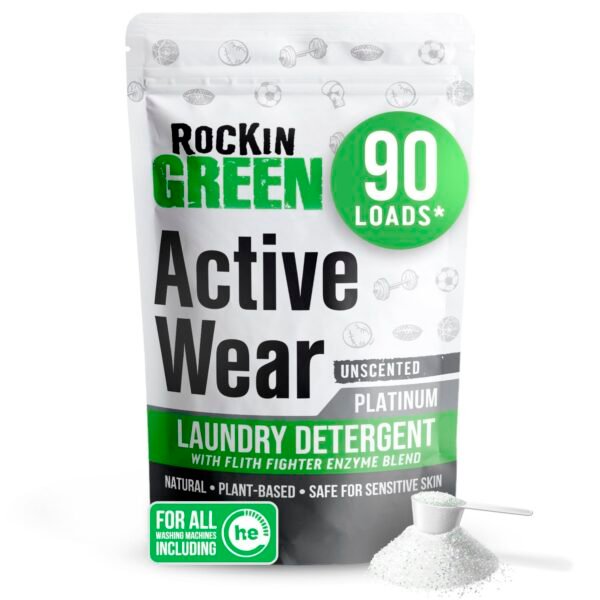 Rockin' Green Laundry Detergent, Plant based, All Natural Laundry Detergent Powder, Vegan and Biodegradable Odor Fighter, Safe for Sensitive Skin (Active Wear 90 Loads - Unscented) Rockin' Green Laundry Detergent, Plant based, All Natural Laundry Detergent Powder, Vegan and Biodegradable Odor Fighter, Safe for Sensitive Skin (Active Wear 90 Loads - Unscented)