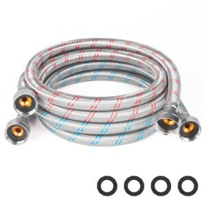 Stainless Steel Washing Machine Hoses 8FT Universal Fit to All Wash Machines Hot and Cold Water Supply PVC Core Braided Stainless Steel (2 Pack) - 5 Years Quality Assurance Stainless Steel Washing Machine Hoses 8FT Universal Fit to All Wash Machines Hot and Cold Water Supply PVC Core Braided Stainless Steel (2 Pack) - 5 Years Quality Assurance