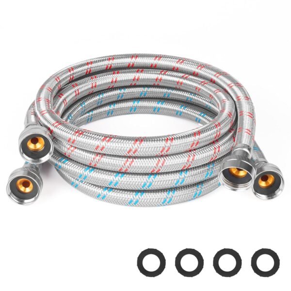 Stainless Steel Washing Machine Hoses 8FT Universal Fit to All Wash Machines Hot and Cold Water Supply PVC Core Braided Stainless Steel (2 Pack) - 5 Years Quality Assurance Stainless Steel Washing Machine Hoses 8FT Universal Fit to All Wash Machines Hot and Cold Water Supply PVC Core Braided Stainless Steel (2 Pack) - 5 Years Quality Assurance