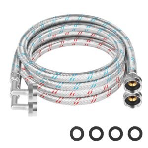 Stainless Steel Washing Machine Hoses With 90 Degree 8FT Elbow Universal Fit to All Hot and Cold Water Supply for Washing Machines (2 Pack) -5 Years Quality Assurance Stainless Steel Washing Machine Hoses With 90 Degree 8FT Elbow Universal Fit to All Hot and Cold Water Supply for Washing Machines (2 Pack) -5 Years Quality Assurance