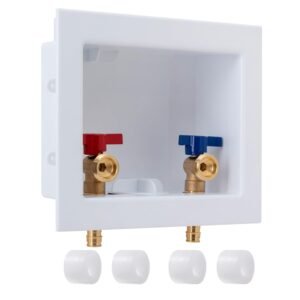 SUNGATOR Pex A Washer Box, 1/2 Inch Pex A Expansion Inlet x 3/4 Inch MHT Outlet, Washing Machine Laundry Outlet Box with Brass Valves Installed and 4 Expansion Rings SUNGATOR Pex A Washer Box, 1/2 Inch Pex A Expansion Inlet x 3/4 Inch MHT Outlet, Washing Machine Laundry Outlet Box with Brass Valves Installed and 4 Expansion Rings