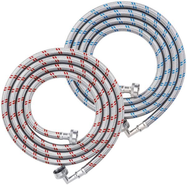 TICONN 4FT Washing Machine Hoses Set, 2 Pack EPDM Core Braided Stainless Steel Burst-Proof Washer Hoses with 90 Degree Elbow, 3/4" FHT Standard Thread (4ft) TICONN 4FT Washing Machine Hoses Set, 2 Pack EPDM Core Braided Stainless Steel Burst-Proof Washer Hoses with 90 Degree Elbow, 3/4" FHT Standard Thread (4ft)