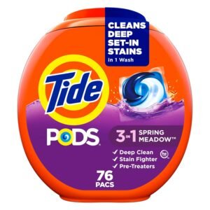 Tide PODS laundry detergent pacs, 3-in-1 Stain Remover, Odor Fighter, Color Protector, 76 Count, HE compatible, Spring Meadow Scent Tide PODS laundry detergent pacs, 3-in-1 Stain Remover, Odor Fighter, Color Protector, 76 Count, HE compatible, Spring Meadow Scent