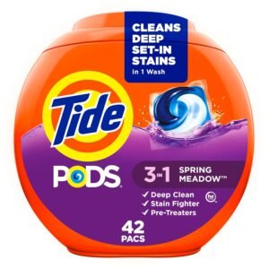 Tide PODS laundry detergent pacs, 3-in-1 Stain Remover, Odor Fighter, Color Protector, 42 Count, HE compatible, Spring Meadow Scent (Packaging May Vary) Tide PODS laundry detergent pacs, 3-in-1 Stain Remover, Odor Fighter, Color Protector, 42 Count, HE compatible, Spring Meadow Scent (Packaging May Vary)