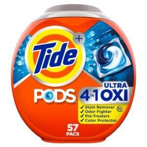 Tide PODS Liquid Laundry Detergent Soap Pacs, 4-n-1 Ultra Oxi, HE Compatible, Built in Pre-treater for Stains, 57 Count Tide PODS Liquid Laundry Detergent Soap Pacs, 4-n-1 Ultra Oxi, HE Compatible, Built in Pre-treater for Stains, 57 Count