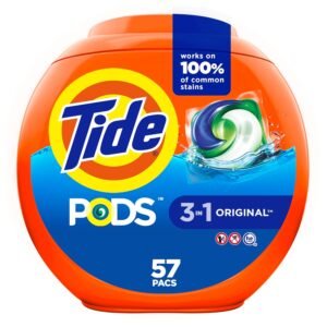 Tide PODS Liquid Laundry Detergent Soap Pacs, HE Compatible, 57 Count, Powerful 3-in-1 Clean in one Step, Original Scent Tide PODS Liquid Laundry Detergent Soap Pacs, HE Compatible, 57 Count, Powerful 3-in-1 Clean in one Step, Original Scent