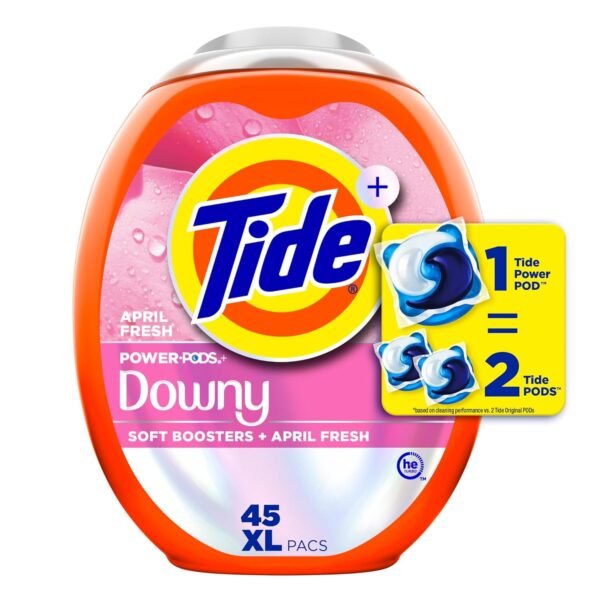 Tide Power PODs 2-in-1 Laundry Detergent Pacs with Downy Soft Boosters, Lasting Freshness with April Fresh Scent, 45 Count, Tide Laundry Detergent, Washing Detergent Tide Power PODs 2-in-1 Laundry Detergent Pacs with Downy Soft Boosters, Lasting Freshness with April Fresh Scent, 45 Count, Tide Laundry Detergent, Washing Detergent