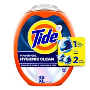 Tide Power PODs Hygienic Clean Heavy Duty Liquid Laundry Detergent Pacs, Free and Clear of Dyes and Perfumes, For Visible and Invisible Dirt, 45 Count, HE Compatible Tide Power PODs Hygienic Clean Heavy Duty Liquid Laundry Detergent Pacs, Free and Clear of Dyes and Perfumes, For Visible and Invisible Dirt, 45 Count, HE Compatible
