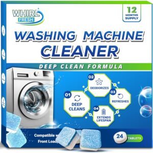 Washing Machine Cleaner Tablets, 24 Pack–Deep Cleaning Tablets for Top & Front Load HE Washer Cleaners, Descaler & Deodorizer, Septic Safe, Cleans Drum, Tub, Seal & All Internal... Washing Machine Cleaner Tablets, 24 Pack–Deep Cleaning Tablets for Top & Front Load HE Washer Cleaners, Descaler & Deodorizer, Septic Safe, Cleans Drum, Tub, Seal & All Internal...