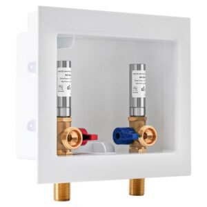 Washing Machine Outlet Box with Stainless Steel Water Hammer Arrestor, 1/2 Inch MIP&Sweat x3/4 Inch MHT with Center Drain, Washer Faucet Recessed Box, Laundry Washer Valve... Washing Machine Outlet Box with Stainless Steel Water Hammer Arrestor, 1/2 Inch MIP&Sweat x3/4 Inch MHT with Center Drain, Washer Faucet Recessed Box, Laundry Washer Valve...